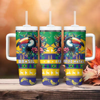 Brazil Christmas Tumbler With Handle Toco Toucan Flag Style - Wonder Print Shop