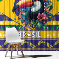 Brazil Christmas Window Curtain Toco Toucan Flag Style - Wonder Print Shop