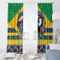 Brazil Christmas Window Curtain Toco Toucan Flag Style - Wonder Print Shop