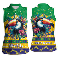 Brazil Christmas Women Sleeveless Polo Shirt Toco Toucan Flag Style - Wonder Print Shop