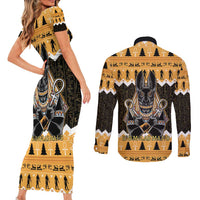 Ancient Egyptian Christmas Couples Matching Short Sleeve Bodycon Dress and Long Sleeve Button Shirt Anubis Eid Milad Majid - Wonder Print Shop