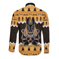 Ancient Egyptian Christmas Long Sleeve Button Shirt Anubis Eid Milad Majid - Wonder Print Shop