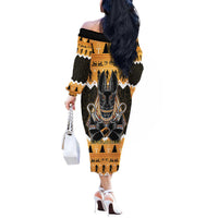 Ancient Egyptian Christmas Off The Shoulder Long Sleeve Dress Anubis Eid Milad Majid - Wonder Print Shop