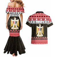 Egypt Christmas Couples Matching Mermaid Dress and Hawaiian Shirt Coat Of Arms Eid Milad Majid - Wonder Print Shop