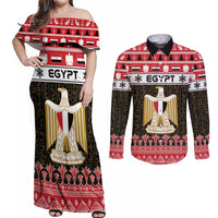 Egypt Christmas Couples Matching Off Shoulder Maxi Dress and Long Sleeve Button Shirt Coat Of Arms Eid Milad Majid LT15