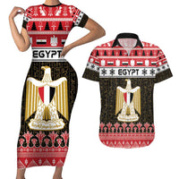 Egypt Christmas Couples Matching Short Sleeve Bodycon Dress and Hawaiian Shirt Coat Of Arms Eid Milad Majid - Wonder Print Shop