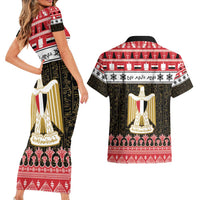 Egypt Christmas Couples Matching Short Sleeve Bodycon Dress and Hawaiian Shirt Coat Of Arms Eid Milad Majid LT15