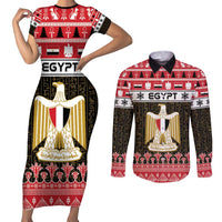 Egypt Christmas Couples Matching Short Sleeve Bodycon Dress and Long Sleeve Button Shirt Coat Of Arms Eid Milad Majid LT15