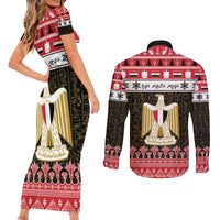 Egypt Christmas Couples Matching Short Sleeve Bodycon Dress and Long Sleeve Button Shirt Coat Of Arms Eid Milad Majid LT15