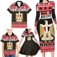 Egypt Christmas Family Matching Long Sleeve Bodycon Dress and Hawaiian Shirt Coat Of Arms Eid Milad Majid - Wonder Print Shop