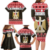 Egypt Christmas Family Matching Long Sleeve Bodycon Dress and Hawaiian Shirt Coat Of Arms Eid Milad Majid - Wonder Print Shop