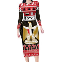 Egypt Christmas Family Matching Long Sleeve Bodycon Dress and Hawaiian Shirt Coat Of Arms Eid Milad Majid - Wonder Print Shop