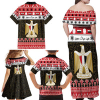 Egypt Christmas Family Matching Off Shoulder Maxi Dress and Hawaiian Shirt Coat Of Arms Eid Milad Majid LT15