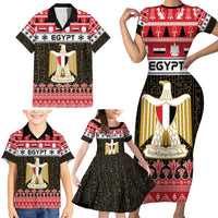 Egypt Christmas Family Matching Short Sleeve Bodycon Dress and Hawaiian Shirt Coat Of Arms Eid Milad Majid - Wonder Print Shop