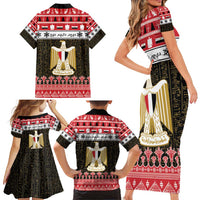 Egypt Christmas Family Matching Short Sleeve Bodycon Dress and Hawaiian Shirt Coat Of Arms Eid Milad Majid - Wonder Print Shop