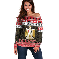 Egypt Christmas Off Shoulder Sweater Coat Of Arms Eid Milad Majid LT15