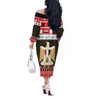 Egypt Christmas Off The Shoulder Long Sleeve Dress Coat Of Arms Eid Milad Majid - Wonder Print Shop