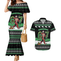 Funny Bigfoot 67 Six Seven Christmas Couples Matching Mermaid Dress and Hawaiian Shirt Squatching Through The Snow - Wonder Print Shop