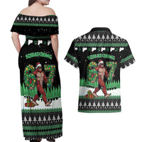 Funny Bigfoot 67 Six Seven Christmas Couples Matching Off Shoulder Maxi Dress and Hawaiian Shirt Squatching Through The Snow - Wonder Print Shop