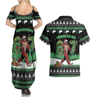 Funny Bigfoot 67 Six Seven Christmas Couples Matching Summer Maxi Dress and Hawaiian Shirt Squatching Through The Snow - Wonder Print Shop
