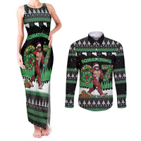 Funny Bigfoot 67 Six Seven Christmas Couples Matching Tank Maxi Dress and Long Sleeve Button Shirt Squatching Through The Snow - Wonder Print Shop