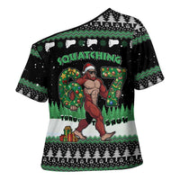 Funny Bigfoot 67 Six Seven Christmas Cross Shoulder Shirt Squatching Through The Snow - Wonder Print Shop