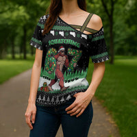 Funny Bigfoot 67 Six Seven Christmas Cross Shoulder Shirt Squatching Through The Snow - Wonder Print Shop