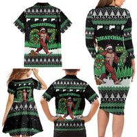 Funny Bigfoot 67 Six Seven Christmas Family Matching Long Sleeve Bodycon Dress and Hawaiian Shirt Squatching Through The Snow - Wonder Print Shop
