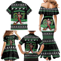 Funny Bigfoot 67 Six Seven Christmas Family Matching Mermaid Dress and Hawaiian Shirt Squatching Through The Snow - Wonder Print Shop