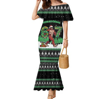Funny Bigfoot 67 Six Seven Christmas Family Matching Mermaid Dress and Hawaiian Shirt Squatching Through The Snow - Wonder Print Shop