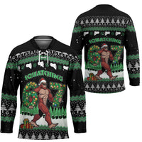Funny Bigfoot 67 Six Seven Christmas Hockey Jersey Squatching Through The Snow - Wonder Print Shop