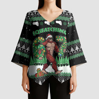 Funny Bigfoot 67 Six Seven Christmas Kimono Sleeve Blouse Squatching Through The Snow - Wonder Print Shop