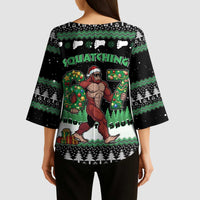 Funny Bigfoot 67 Six Seven Christmas Kimono Sleeve Blouse Squatching Through The Snow - Wonder Print Shop
