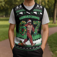 Funny Bigfoot 67 Six Seven Christmas Knitted V-Neck Vest Squatching Through The Snow - Wonder Print Shop