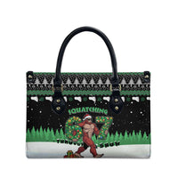 Funny Bigfoot 67 Six Seven Christmas Leather Bag Squatching Through The Snow - Wonder Print Shop