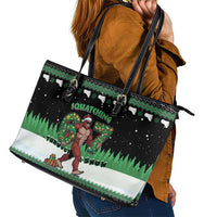 Funny Bigfoot 67 Six Seven Christmas Leather Tote Bag Squatching Through The Snow - Wonder Print Shop