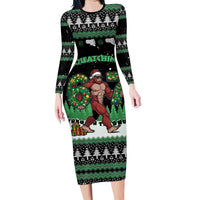 Funny Bigfoot 67 Six Seven Christmas Long Sleeve Bodycon Dress Squatching Through The Snow - Wonder Print Shop