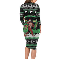 Funny Bigfoot 67 Six Seven Christmas Long Sleeve Bodycon Dress Squatching Through The Snow - Wonder Print Shop