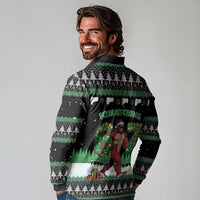 Funny Bigfoot 67 Six Seven Christmas Long Sleeve Polo Shirt Squatching Through The Snow - Wonder Print Shop