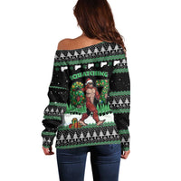 Funny Bigfoot 67 Six Seven Christmas Off Shoulder Sweater Squatching Through The Snow - Wonder Print Shop