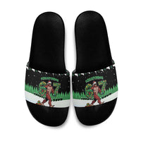 Funny Bigfoot 67 Six Seven Christmas Slide Sandals Squatching Through The Snow - Wonder Print Shop