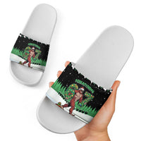Funny Bigfoot 67 Six Seven Christmas Slide Sandals Squatching Through The Snow - Wonder Print Shop