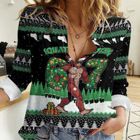 Funny Bigfoot 67 Six Seven Christmas Women Casual Shirt Squatching Through The Snow - Wonder Print Shop