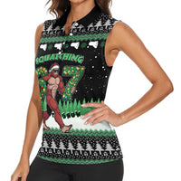 Funny Bigfoot 67 Six Seven Christmas Women Sleeveless Polo Shirt Squatching Through The Snow - Wonder Print Shop