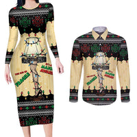 Christmas Story Couples Matching Long Sleeve Bodycon Dress and Long Sleeve Button Shirt Fragile Leg Lamp - Wonder Print Shop