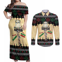 Christmas Story Couples Matching Off Shoulder Maxi Dress and Long Sleeve Button Shirt Fragile Leg Lamp - Wonder Print Shop