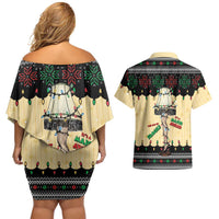 Christmas Story Couples Matching Off Shoulder Short Dress and Hawaiian Shirt Fragile Leg Lamp - Wonder Print Shop