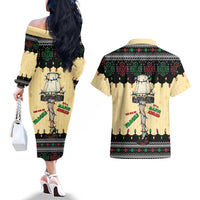 Christmas Story Couples Matching Off The Shoulder Long Sleeve Dress and Hawaiian Shirt Fragile Leg Lamp - Wonder Print Shop