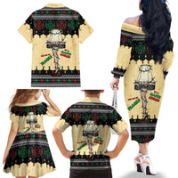 Christmas Story Family Matching Off The Shoulder Long Sleeve Dress and Hawaiian Shirt Fragile Leg Lamp - Wonder Print Shop