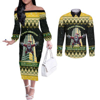 Personalised Nakatomi Plaza Couples Matching Off The Shoulder Long Sleeve Dress and Long Sleeve Button Shirt It's Not Xmas Until Santa Falls - Wonder Print Shop